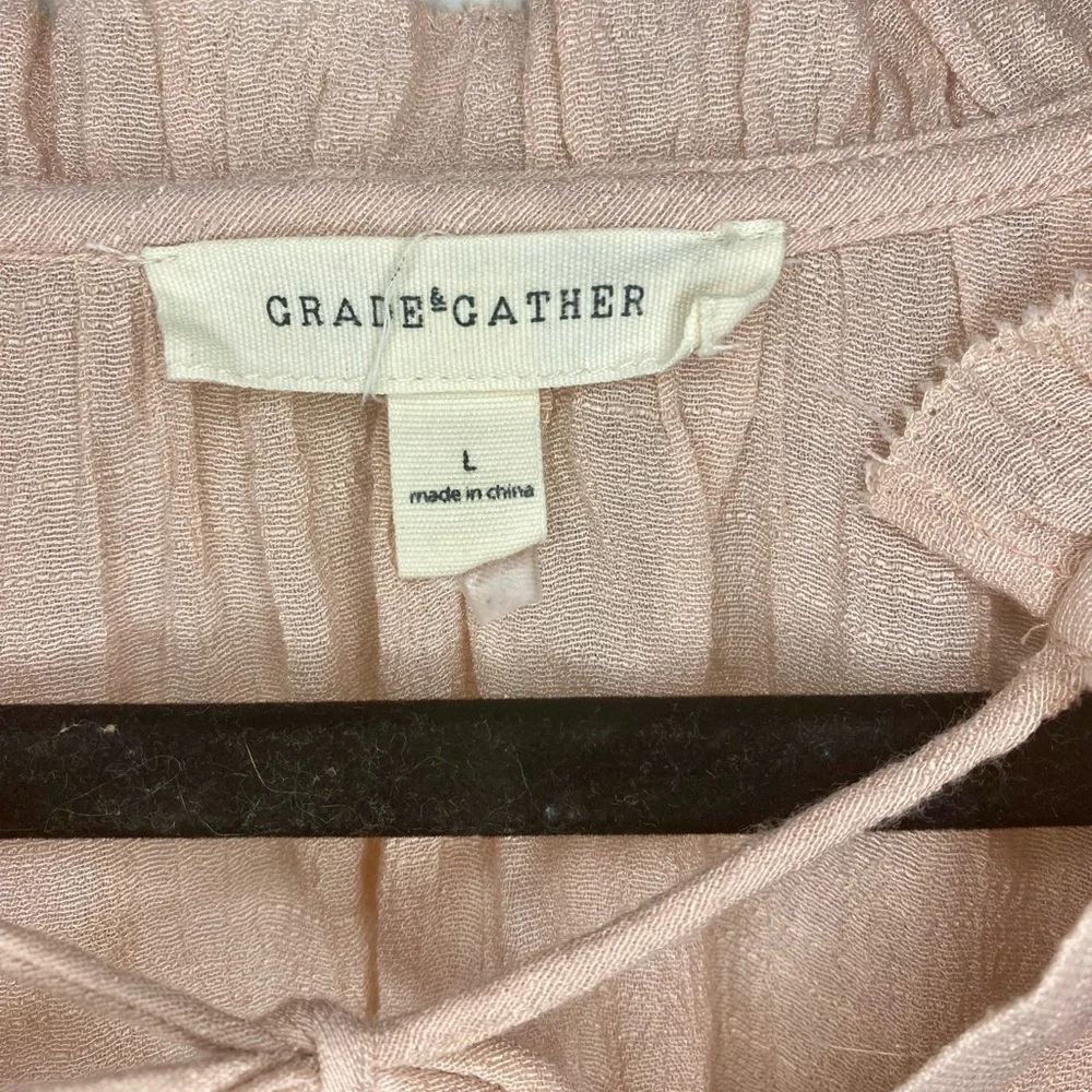 Grade and Gather Tea Rose Pink Gauze Blouse. Size L - Picture 4 of 8